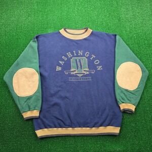 Washington University Sweatshirt Mens Large Vintage 90s‎ Crewneck Elbow Patches